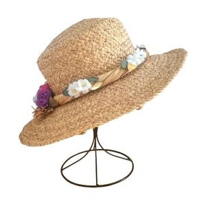 Vintage n Boujie Straw Hat with Floral Raffia Band